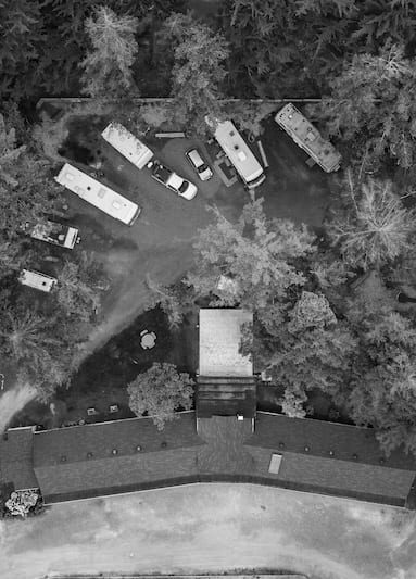 aerial shot of RV park